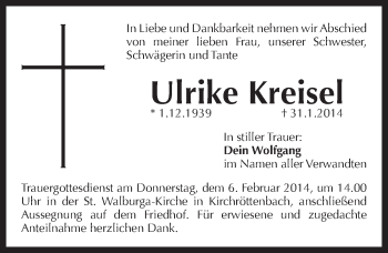 Traueranzeige von Ulrike Kreisel von Pegnitz-Zeitung